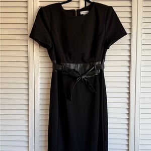 Calvin Klein Black Midi Dress with Leather-Look Belt